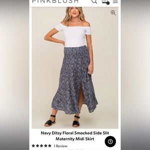 GUC Navy Ditsy Floral Smocked Side Slit Maternity Midi Skirt size Large